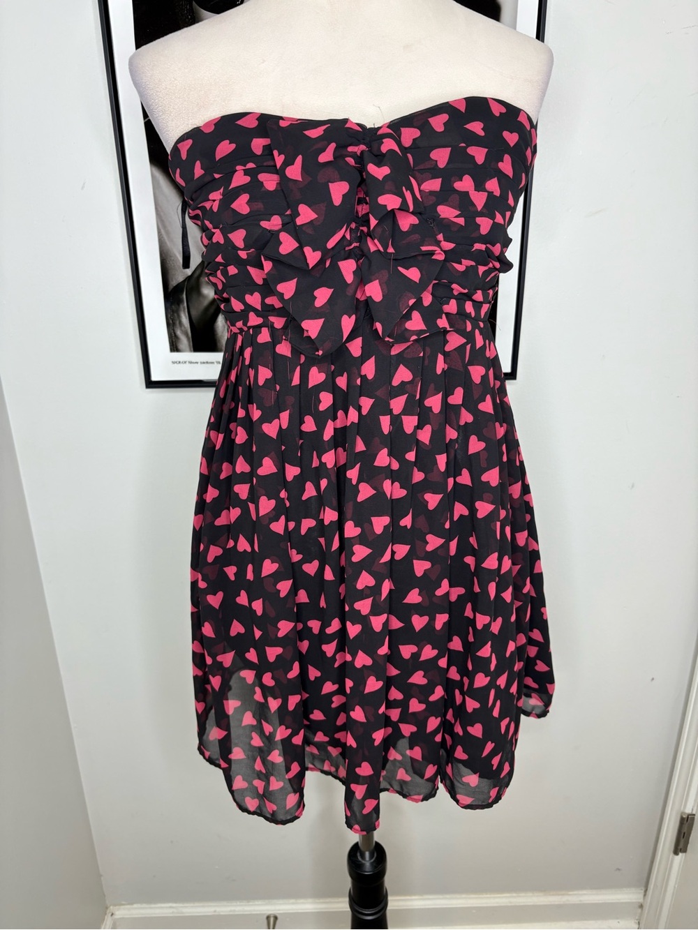 dELiA*s Black Strapless Dress with Pink Heart Print